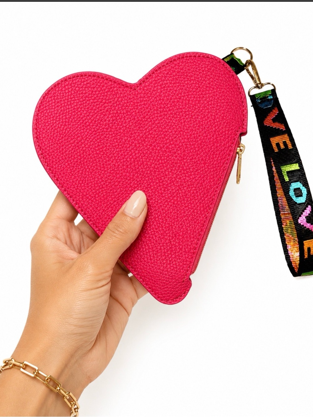 Heart-Shaped Wristlet Pouch in Bright Pink NWOT